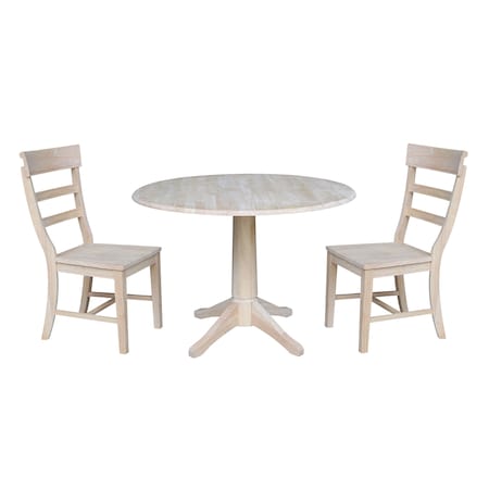 International Concepts Round 42 in Rd Top Pedestal Table, 2 Chairs, Unfinished, Ready to Finish, 42 in W, 42 in L, Wood K-42DPT-27-C36-2